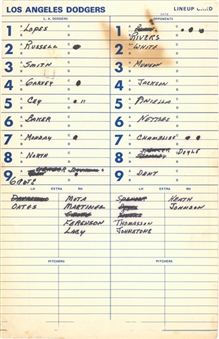 1978 World Series Los Angeles Dodgers at New York Yankees Game 4 Lineup Card